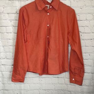 Cake women’s Orange Long Sleeve Button Down Shirt with Purple Embroirdered Back